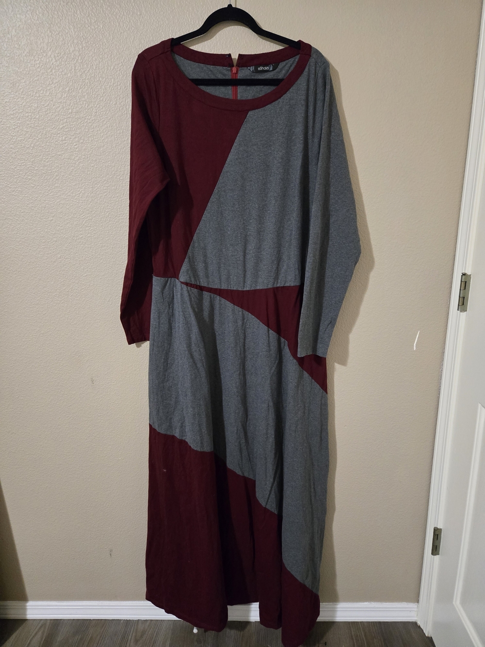 eShakti Maroon and Gray Colorblock Maxi Dress Size XL Tall